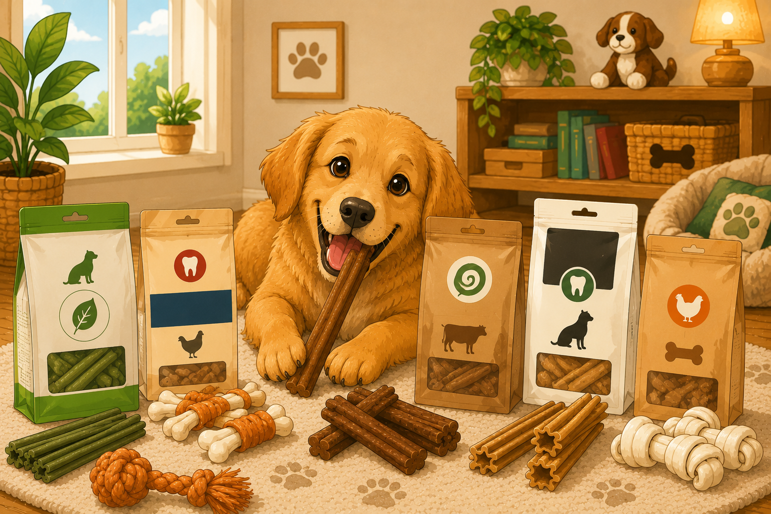Illustration pour Les meilleurs os et bâtonnets à mâcher pour chien